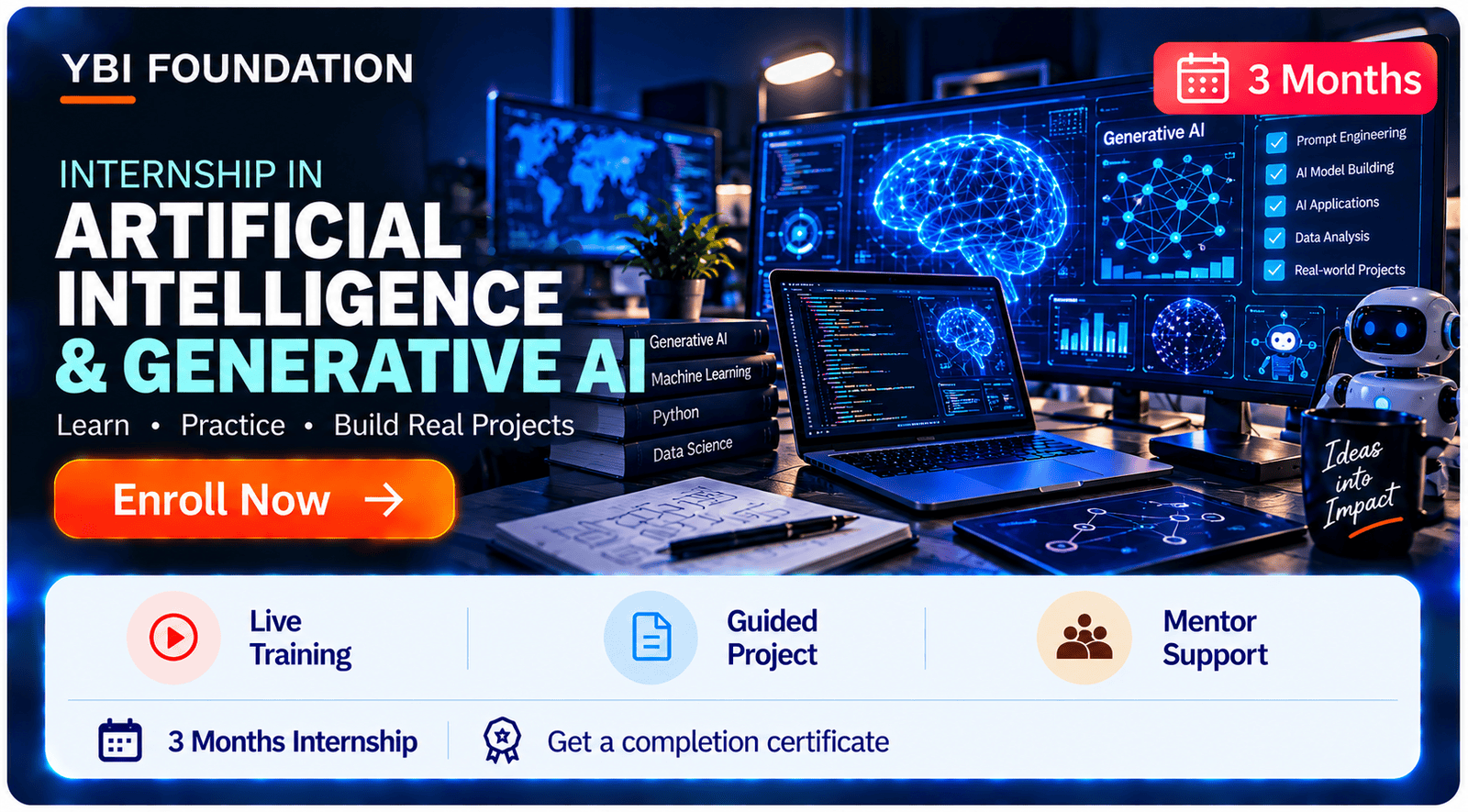 3 Months Artificial Intelligence and Generative Ai Internship with Certificate