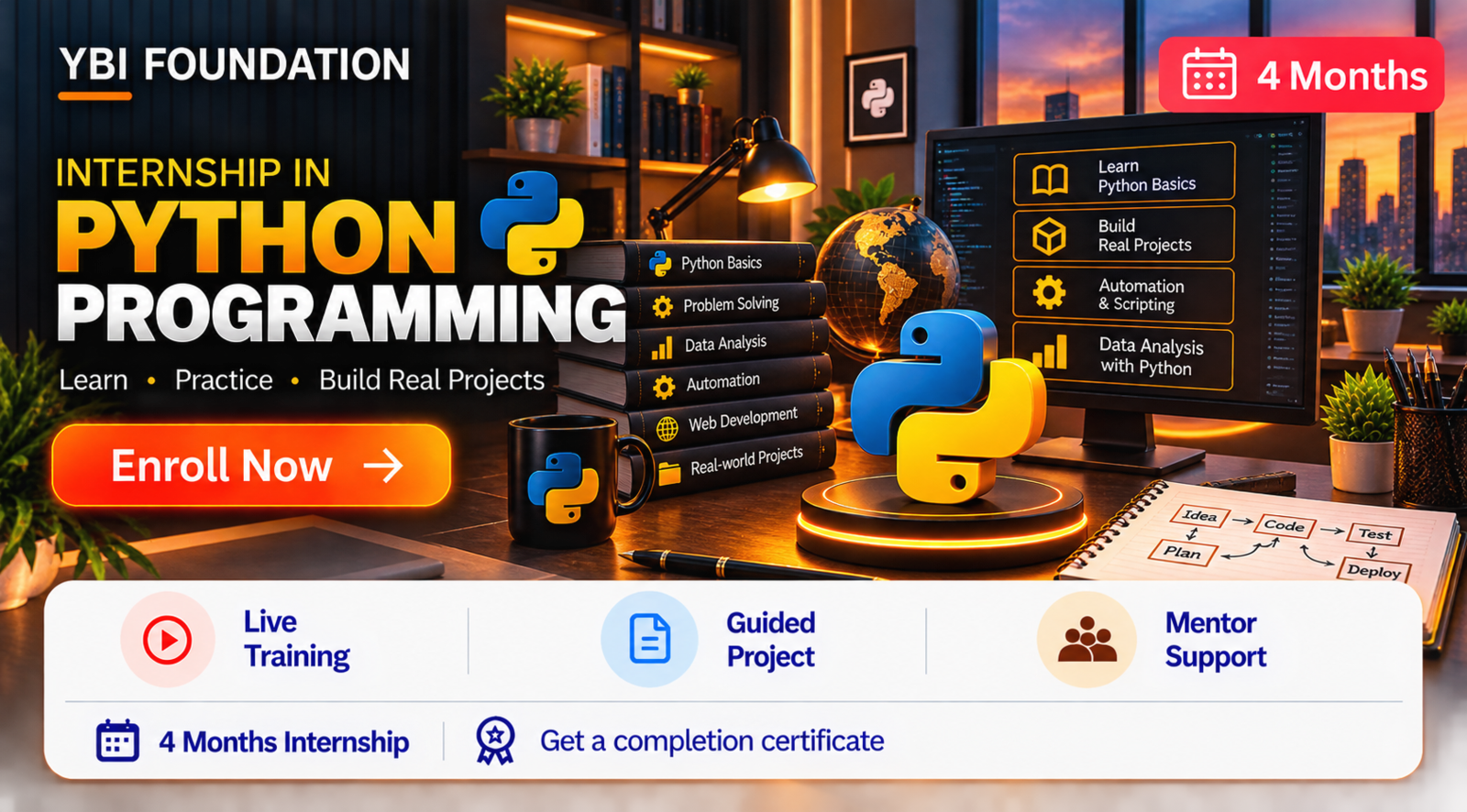 4 Months Python Programming Internship with Certificate