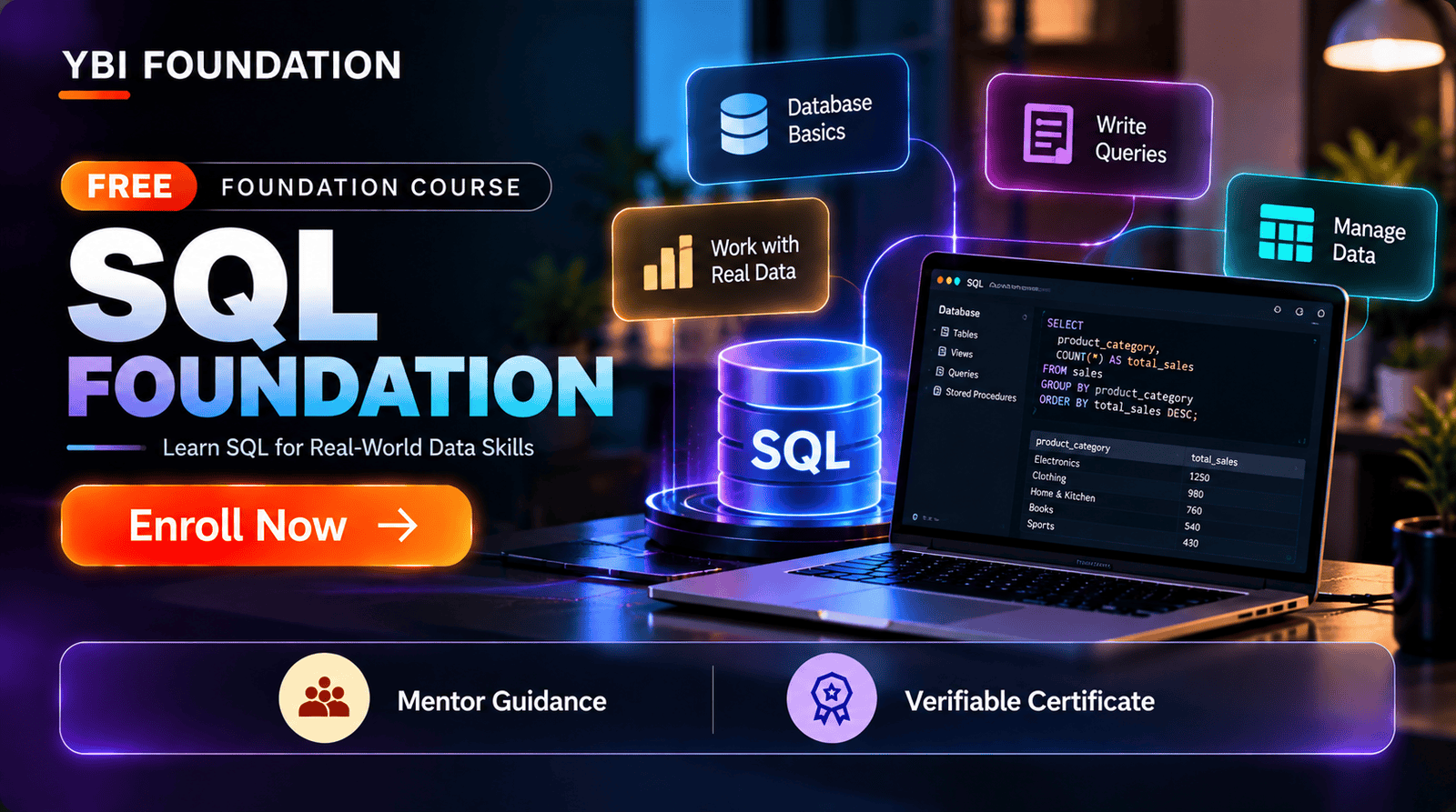 FREE Foundation Course with Certificate: SQL Foundation