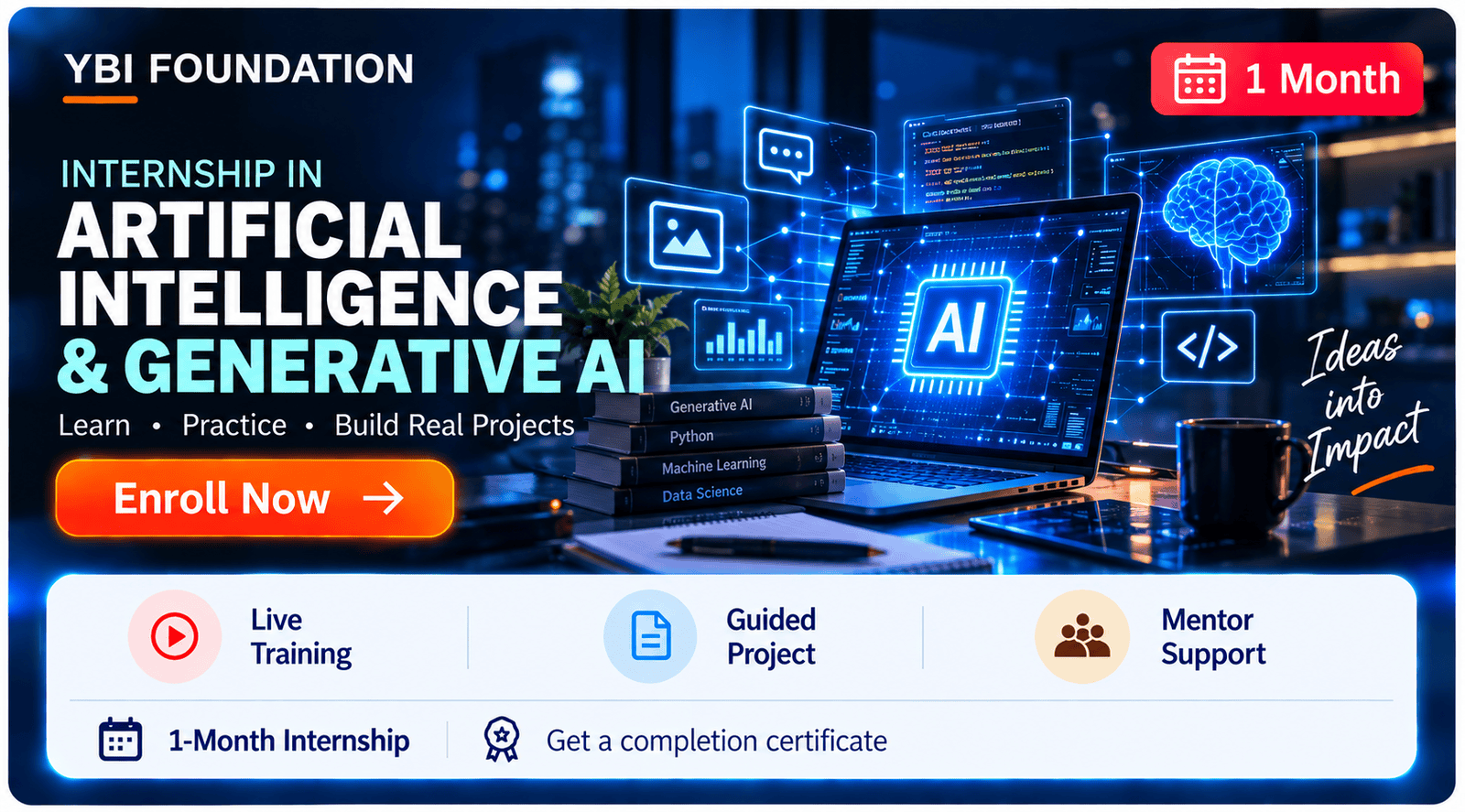 1 Month Artificial Intelligence and Generative Ai Internship with Certificate