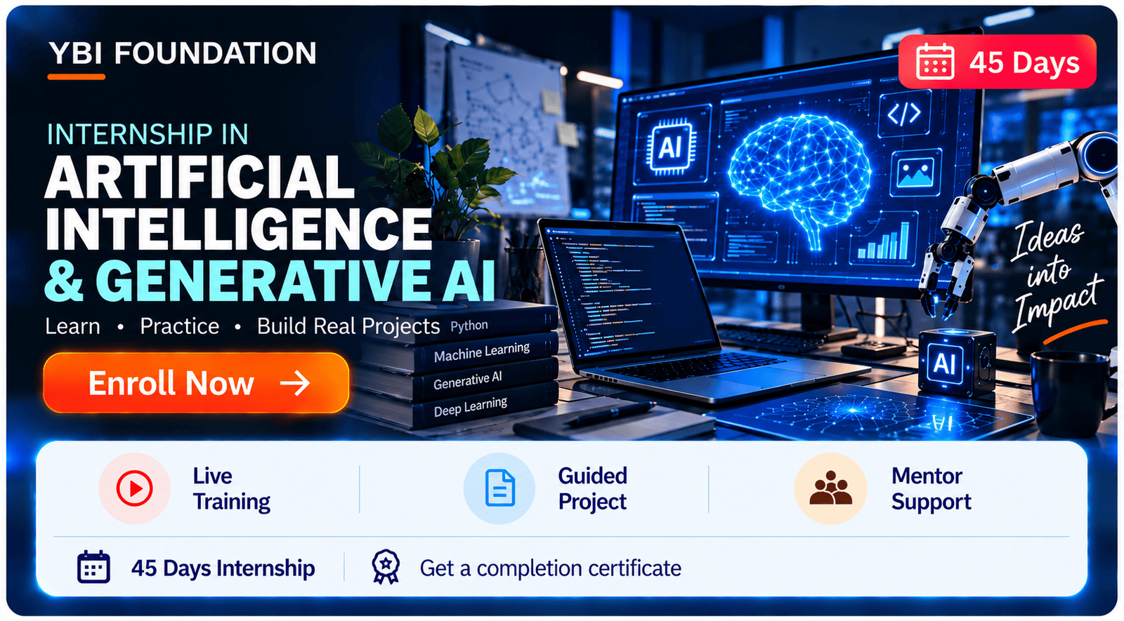 45 Days Artificial Intelligence and Generative Ai Internship with Certificate
